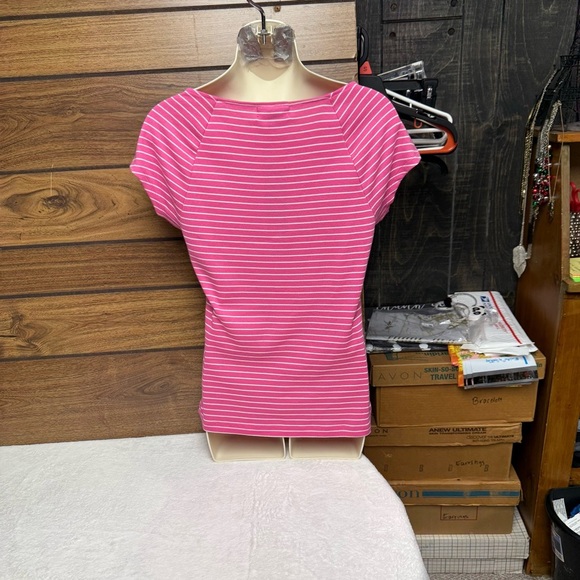Chaps Pink and White Striped Short Sleeve Top size medium NWT - Picture 5 of 8